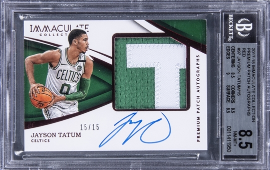2017-18 Panini Immaculate Premium Patch Autographs Red #97 Jayson Tatum Signed Patch Rookie Card (#15/15) – BGS NM-MT+ 8.5/BGS 10